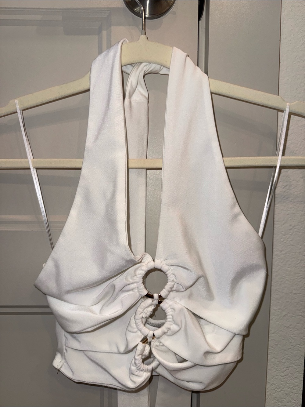 Hello Molly White Halter Crop Top with Ring Detail